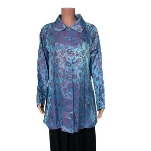 UbU Iridescent Floral Brocade Button Jacket Satin‎ Blue Purple Lightweight S